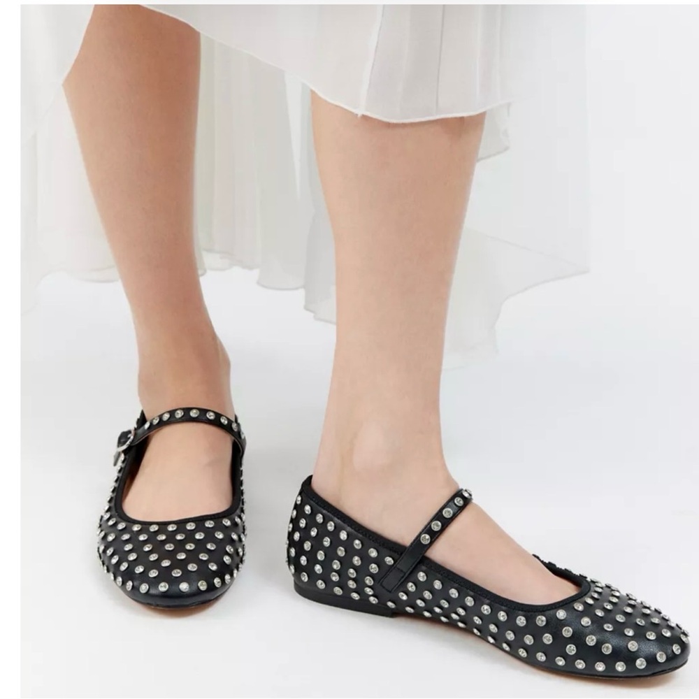 NEW Steve Madden Vinetta Rhinestone Black Mary Jane Flats - Size 10
